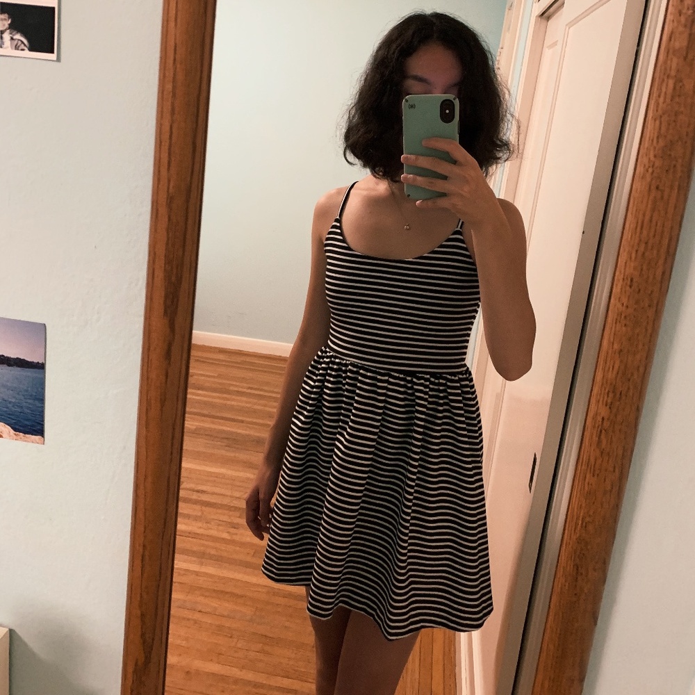 Guess Lace-up Back Striped Skater Dress